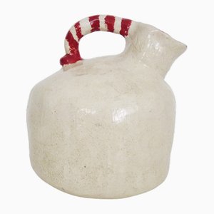 White and Red Stoneware Pitcher, 1970s