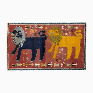 Hand-Knotted Gabbeh Nomad Rug with Lion Motif
