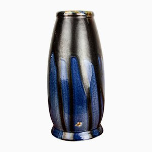 Large Art Deco Vase in Blue Glazed Ceramic by Léon Pointu, 1920