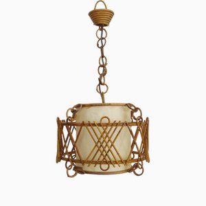 Lampe à Suspension en Rotin de style Louis Sognot, 1950s