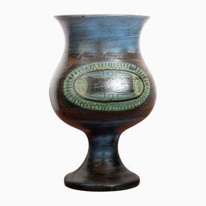 Modern Vase in Blue and Green Glazed Ceramic by Jean De Lespinasse for Vallauris, 1950