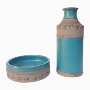 Bitossi Bottle and Bowl by Aldo Londi, 1960s, Set of 2