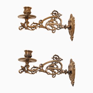 Portacandele Art Nouveau in ottone, fine XIX secolo, set di 2