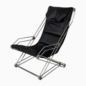 Fauteuil Moderne en Faux Cuir et Acier, Italie, 1970s