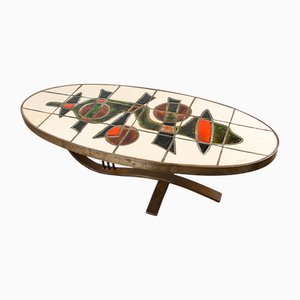 Table Basse en Acier Chromé et Céramique par Barrois Vallauris, France, 1960