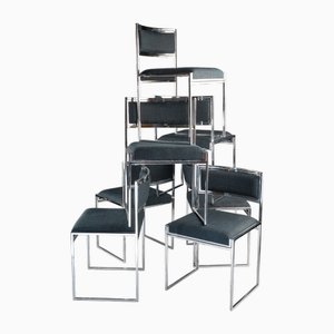 Sedie da pranzo vintage in metallo cromato e tessuto, Italia, anni '70, set di 8