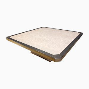 Table Basse Vintage en Travertin et Laiton de Belgo Chrom, 1970s
