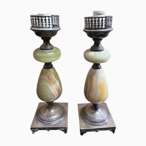 Lampes de Chevet en Onyx Vert et Argent, 1980s, Set de 2