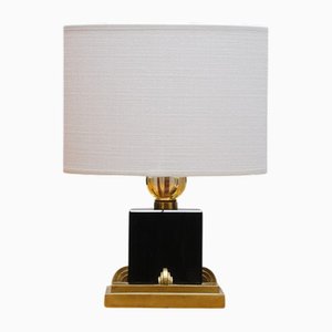 Lampe Art Déco en Opaline et Verre Ambré par Jacques Adnet, 1930s