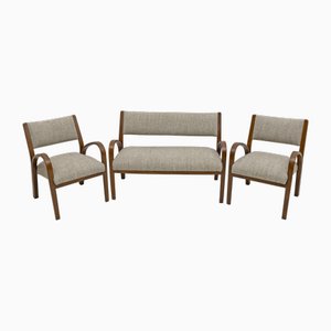 Fauteuils et Petit Canapé Art Déco en Tissu, Italie, 1930s, Set de 3
