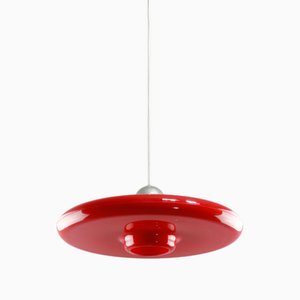 Suspension Space Age Soucoupe en Verre Acrylique Rouge de Guzzini, 1960s