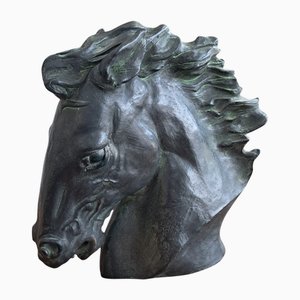 Escultura grande de cabeza de caballo vintage, crin llameante, Austin Productions, 1978