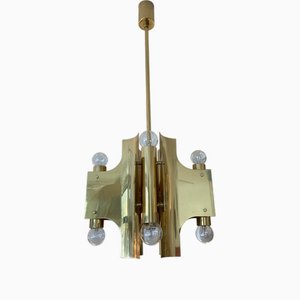 Lampada a sospensione vintage in ottone di Gaetano Sciolari, Italia, 1970