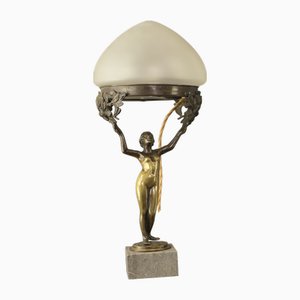 Lampe de Bureau Art Nouveau Antique en Bronze Patiné, 1890s