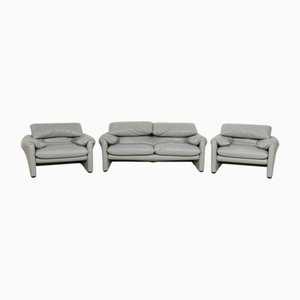 Canapé Deux Places et Fauteuils Maralunga en Cuir de Cassina, Set de 3