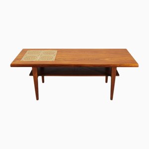 Table Basse Vintage en Teck avec Carrelage, Danemark, 1960s