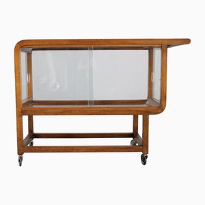 Carrito de servicio Art Déco vintage de nogal, años 30