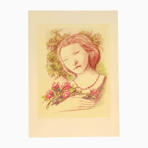 Domenico Purificato, Ragazza con Rose, Lithograph, 1980