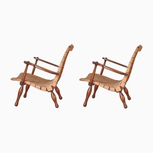 Set de Fauteuils en Pin et Sangle, 1940s