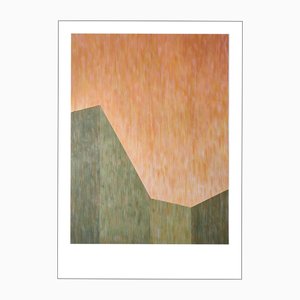 Nacho Reina, Architecture Brutaliste Industrielle Brune et Verte, Technique Mixte sur Papier, 2025