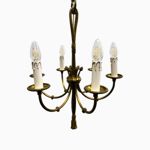 Lámpara de araña vintage de cuerda y borlas con seis luces, Francia, años 50