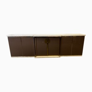 High Gloss Taupe Sideboard in Travertine and Brass from Belgo Chrom