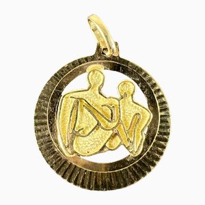 Vintage 14k Yellow Gold Abstract Art Couple Pendant Medal, 1970s
