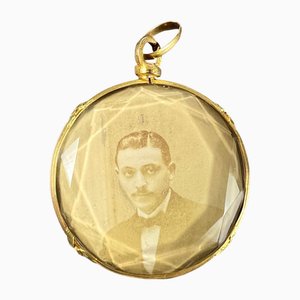 Médaillon à Pendentif Photo Antique en Or Jaune 18k et Verre Facetté, France, 1890s