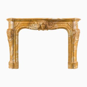 Large Rococo Carved Siena Marble Fireplace Mantel