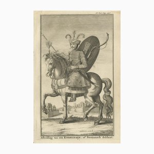 Mounted Persian Soldier Safavid Military Costume, 1800s, Paper