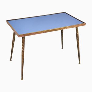 Table Basse en Laiton et Miroir Bleu attribués à Cesare Lacca, 1950s