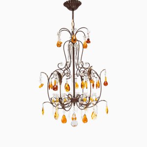 Lustre Cage Vintage en Verre Ambré, Italie