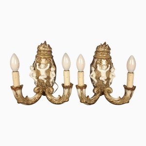 Appliques Murales Style Baroque avec Angelots de Capodimonte, 1960s, Set de 2