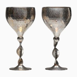 Verres Hauts en Métal Argenté, 1970s, Set de 2
