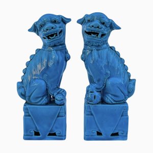 Chinese Foo Dog Guardian Lion Figurines in Glazed Ceramic, 1950s, Set of 2