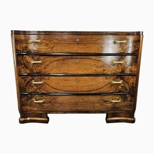 Commode Arrondie à 4 Tiroirs Art Déco en Noyer, 1940s