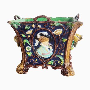 Large Antique Polychrome Majolica Planter by Wilhelm Schiller & Sons, 19th Century