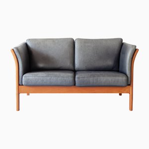 Canapé 2 Places Mid-Century en Cuir Gris de Mogens Hansen, Danemark, 1960s