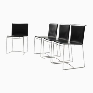 Chaises Wire en Cuir Noir attribuées à Pascal Mourgue pour Ligne Roset, 1990s, Set de 4