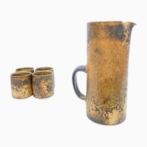 German Studio Ceramic Jug and Cups by Gotlind Weigel, 1970s, Set of 5