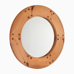 Round Pine Mirror by Uno & Östen Kristiansson, 1960s