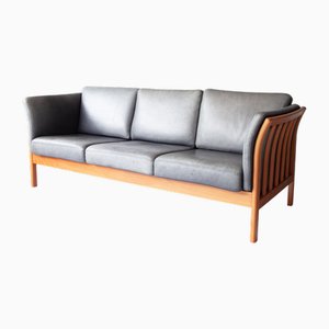 Canapé 3 Places Mid-Century en Cuir Gris de Mogens Hansen, Danemark, 1960s