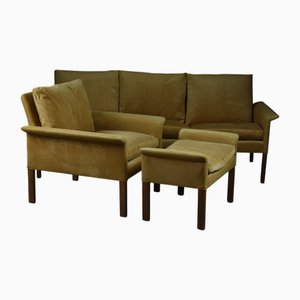Juego de salón modelo 500 de terciopelo amarillo de Hans Olsen, Dinamarca, años 60. Juego de 3