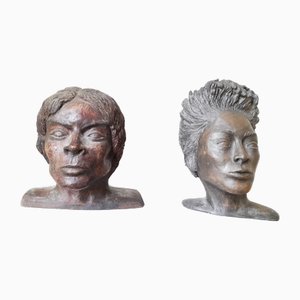 Large Life Size Male Busts, 1980s, Plaster, Set of 2