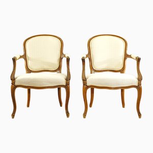 Poltrone antiche rococò in quercia con rivestimento beige chiaro, Svezia, metà XIX secolo, set di 2