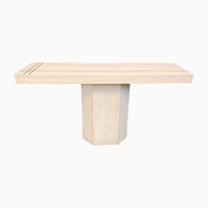 Table Console Vintage en Travertin et Laiton attribuée à Roche Bobois, 1970s