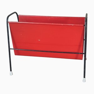 Portariviste Mid-Century moderno in metallo rosso e nero, anni '60