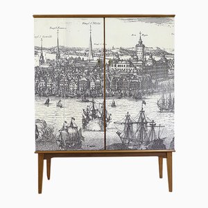 Meuble Scandinave Mid-Century avec Impression de Stockholm par Erik Dahlberg, 1940s