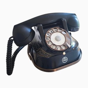 Teléfono vintage de baquelita con dial giratorio y asa de latón de Bell Telephone, Amberes, Bélgica, años 30