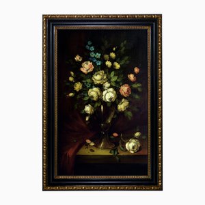 Huile sur Toile Salvatore Marinelli, Nature Morte aux Fleurs, 1980s, Encadré